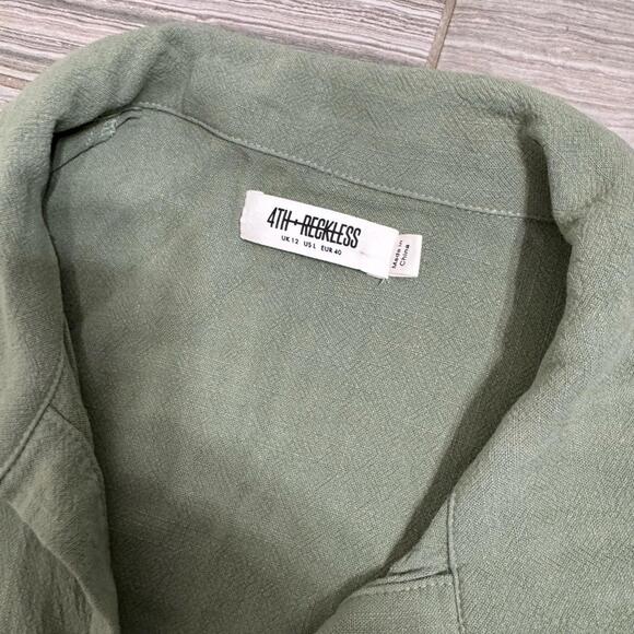 4th & Reckless Sage Green Button Up Beach Romper- Size Large - Picture 5 of 9